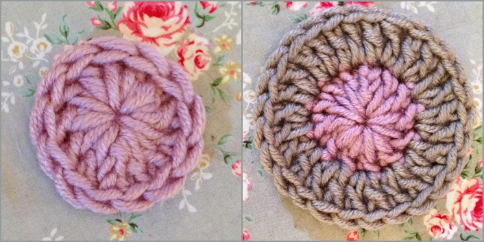 Crocheting a flat circle using double crochet stitches rounds 1 and 2