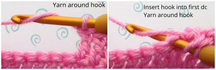 Double crochet decrease step 1