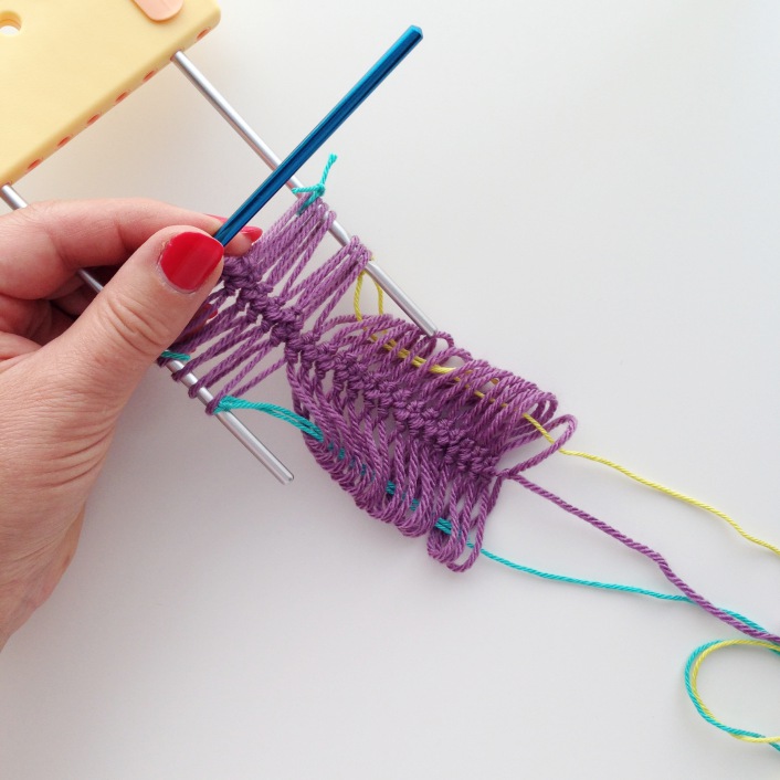 Easing the hairpin lace from the loom