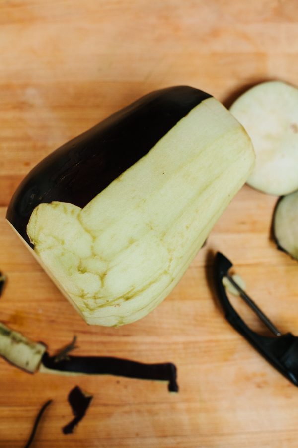 peeling an eggplant