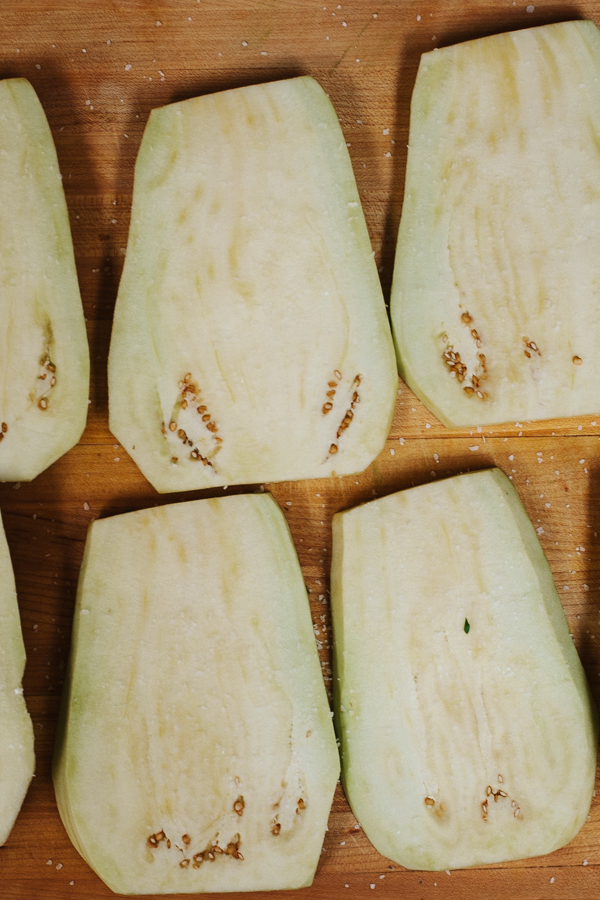 cutting the eggplant