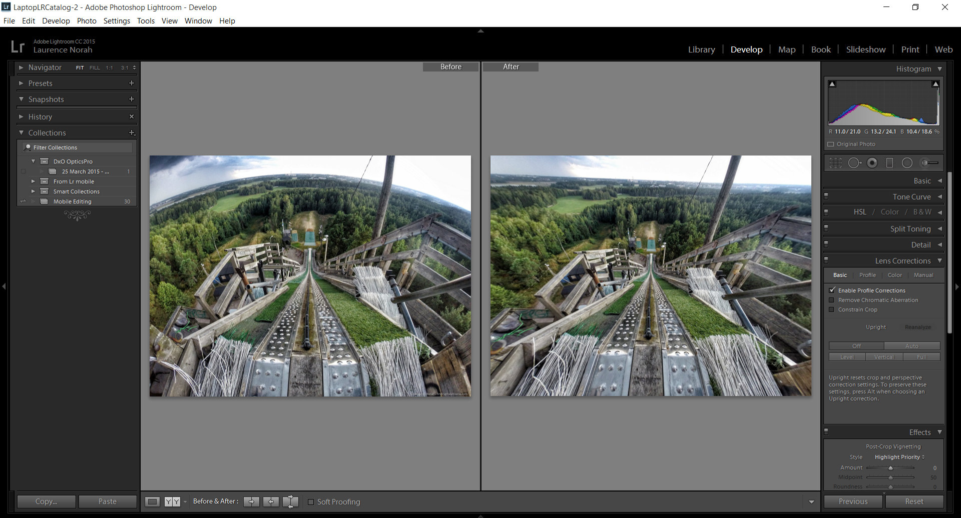 Comparing original and corrected lens distortion images