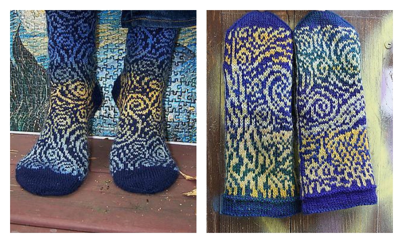 Starry Night Socks and Mittens