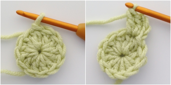 Step 1 of the solid crochet hexagon motif