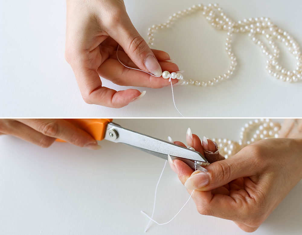 Step 5. Knotted Pearl Necklace - Finish necklace