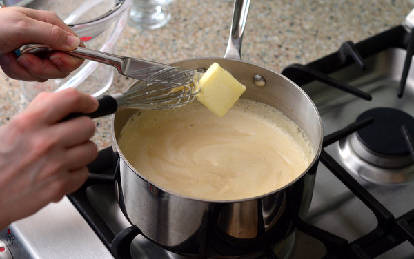 Adding butter to homemade Butterscotch Pudding