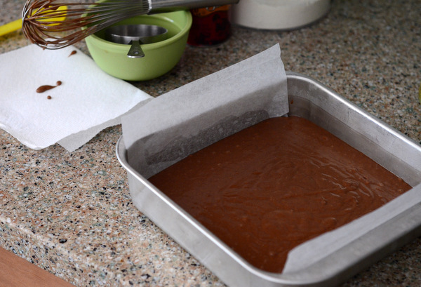 One Bowl Eggless Chocolate Cake batter in pan