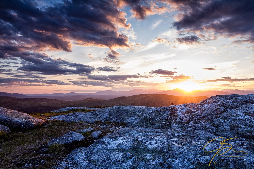 Dramatic sunset from Foss Mountain in New Hampshire