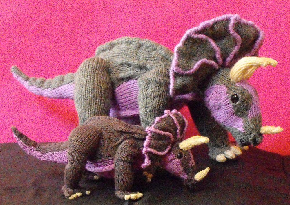 Tracy Triceratops and Baby Toy Dinosaur Knitting Pattern