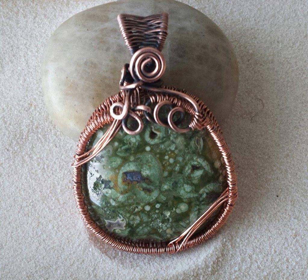 Green Copper Wire-Wrapped Pendant