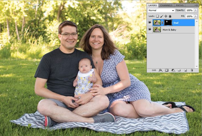 Finished version of a head-swapped photograph done in Photoshop