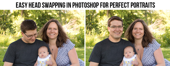 comparison of two photographs with head swapping in Photoshop
