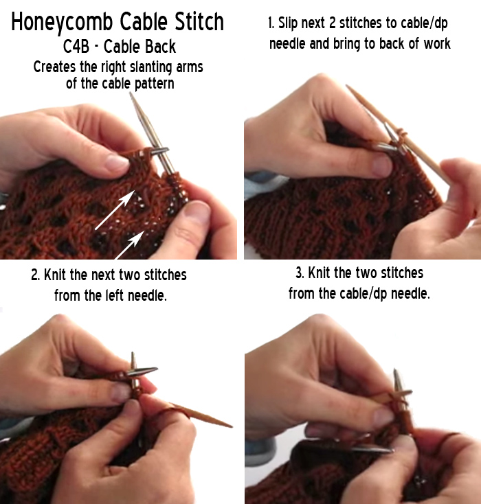 Honeycomb Cable Knitting Stitch Cable Back C4B