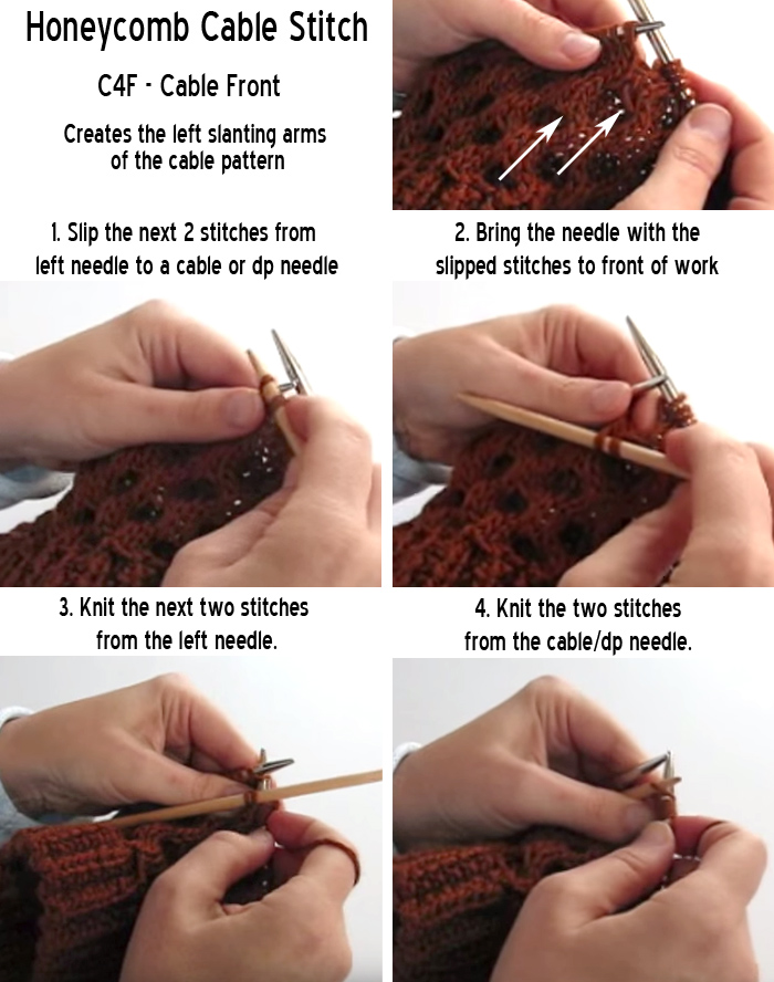 Honeycomb Cable Stitch C4F Cable Front Tutorial