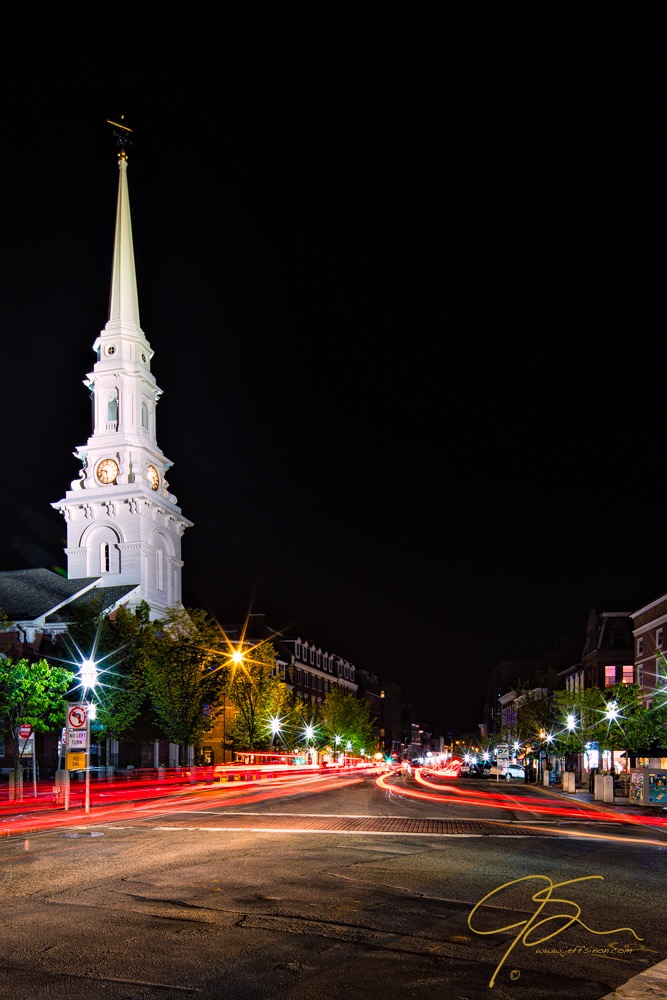 Light trails create an interesting element in this night time photo of Market Square.