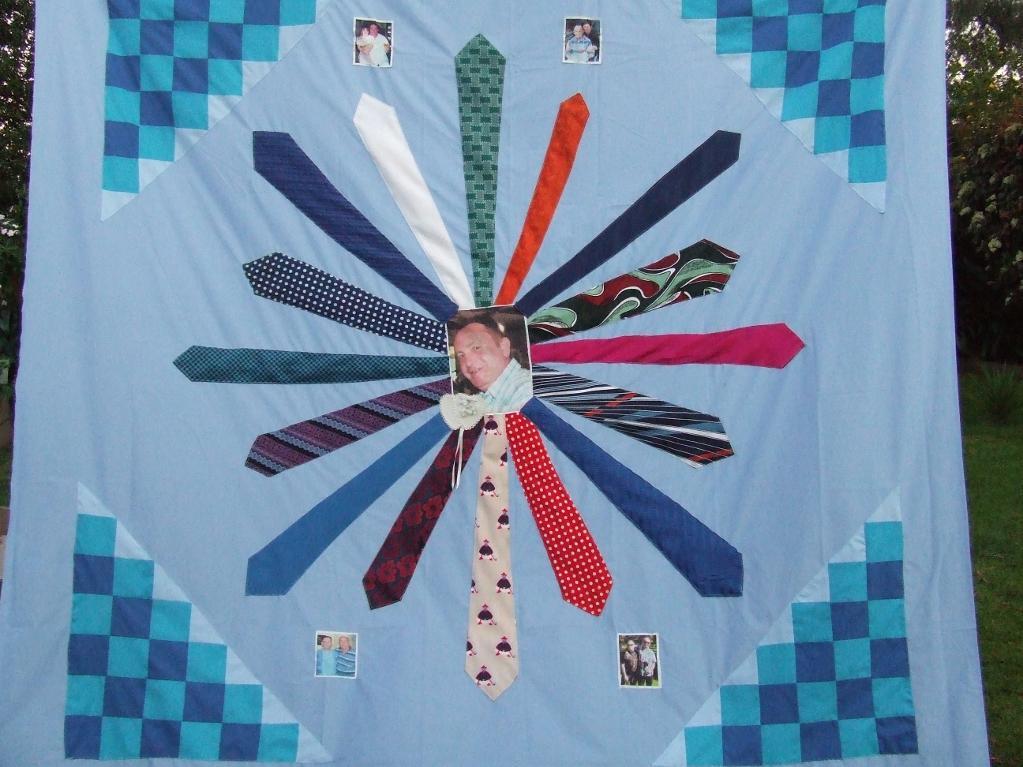 Memory quilt made from ties.