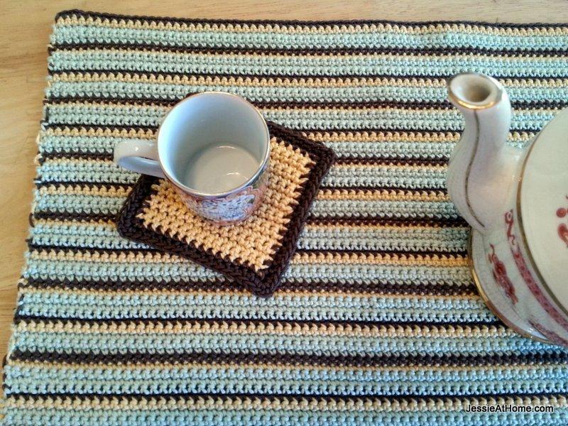 single crochet coaster and placemat