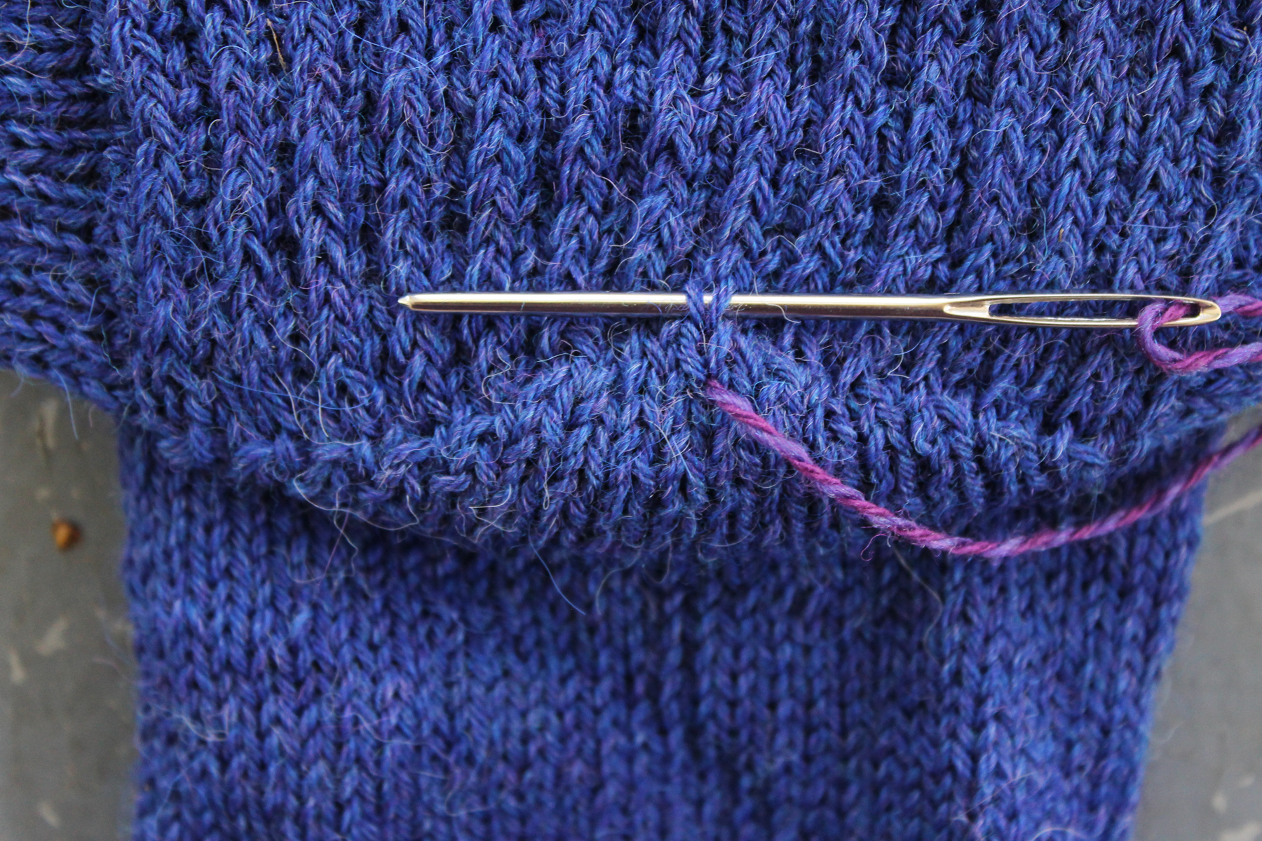 Adding duplicate stitch to a sock heel