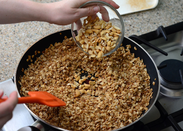 Adding Cashews to Homemade Granola