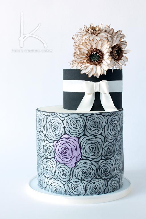 Black and White Luster Floral Cake