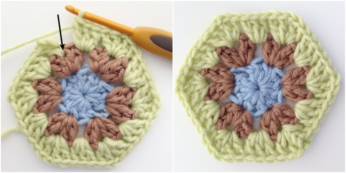 Finishing last round of the granny crochet hexagon