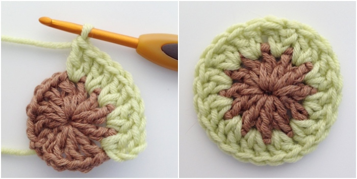 Flower center crochet hexagon motif completed