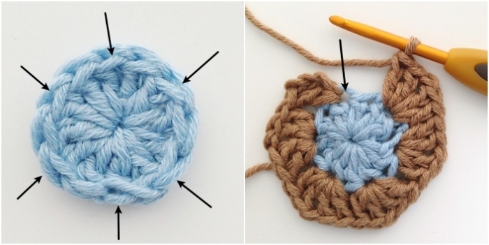 Granny crochet hexagon beginning of round 2