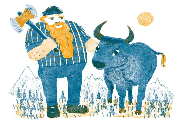 Paul Bunyan and Babe: a lot can be done with just two colors