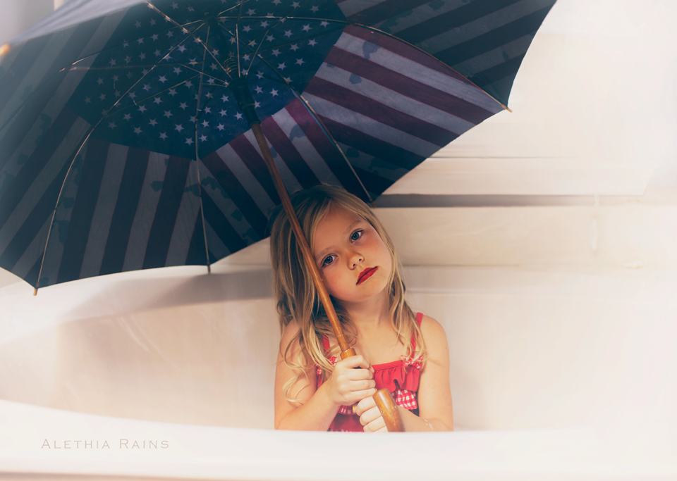 flag umbrella girl