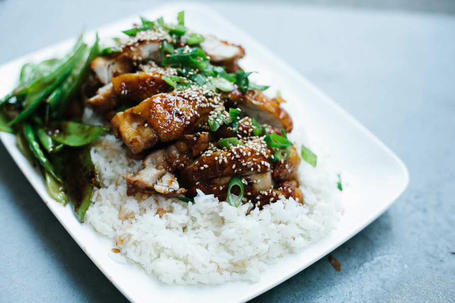 Chicken Teriyaki With Blistered Snow Peas and Rice