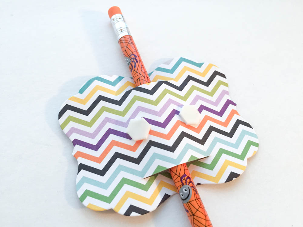 Foam squares on pencil treats