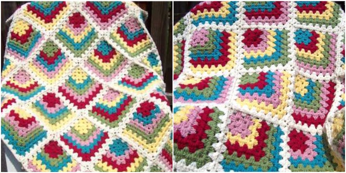 Couverture de bébé granny square mitrée