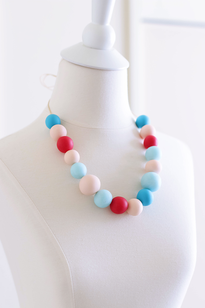 Colorful Polymer Clay Necklace on Display
