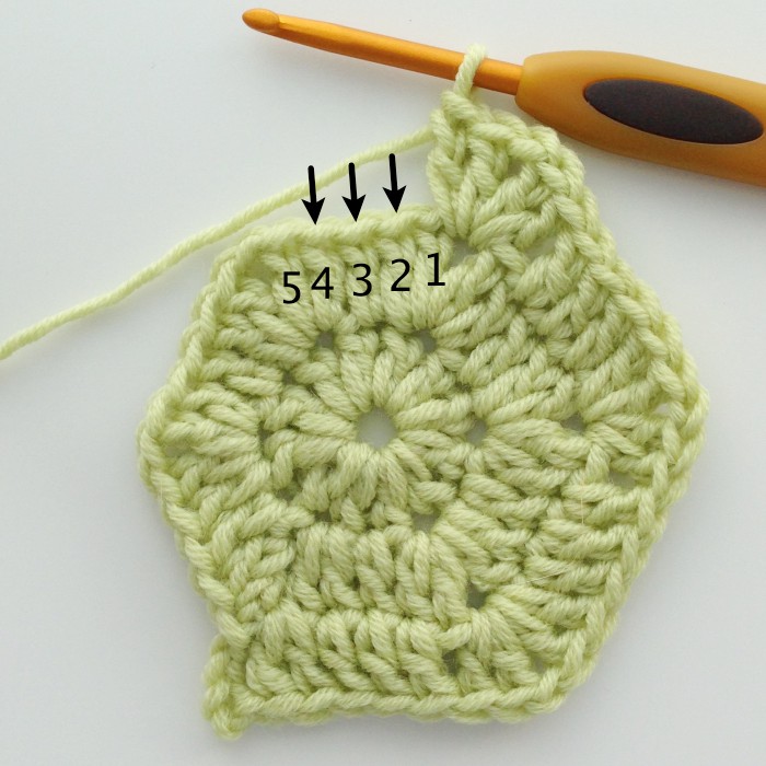Round 3 dc side stitches solid crochet hexagon motif