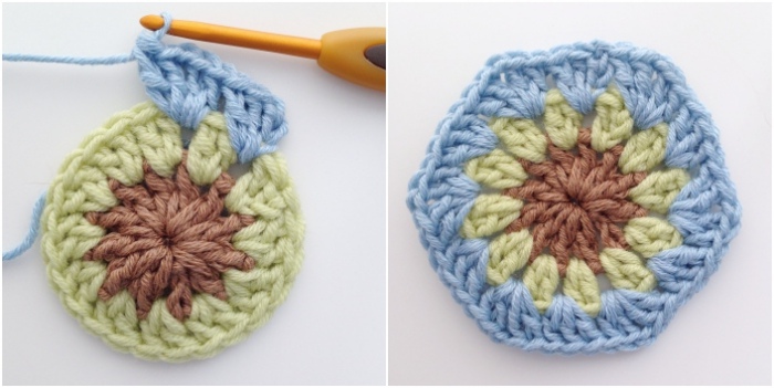 Round 3 of the flower crochet hexagon motif