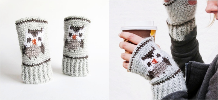 Tapestry Crochet patterns Owl Mitts