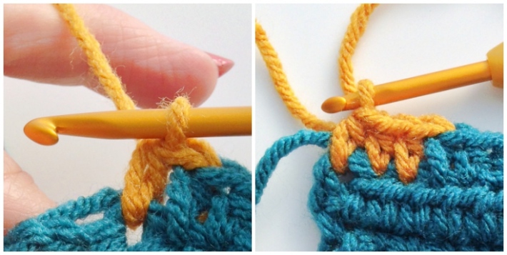 Tapestry crochet tutorial colour change sample complete