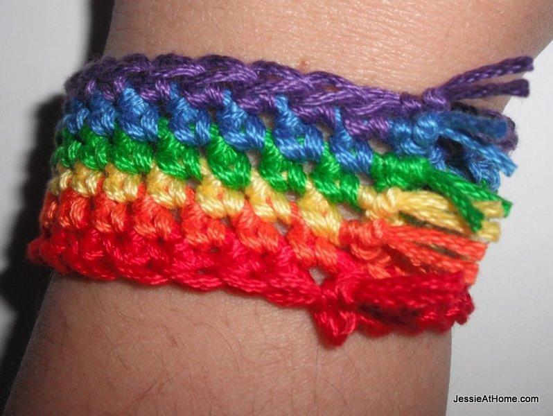 cotton striped rainbow crochet bracelet