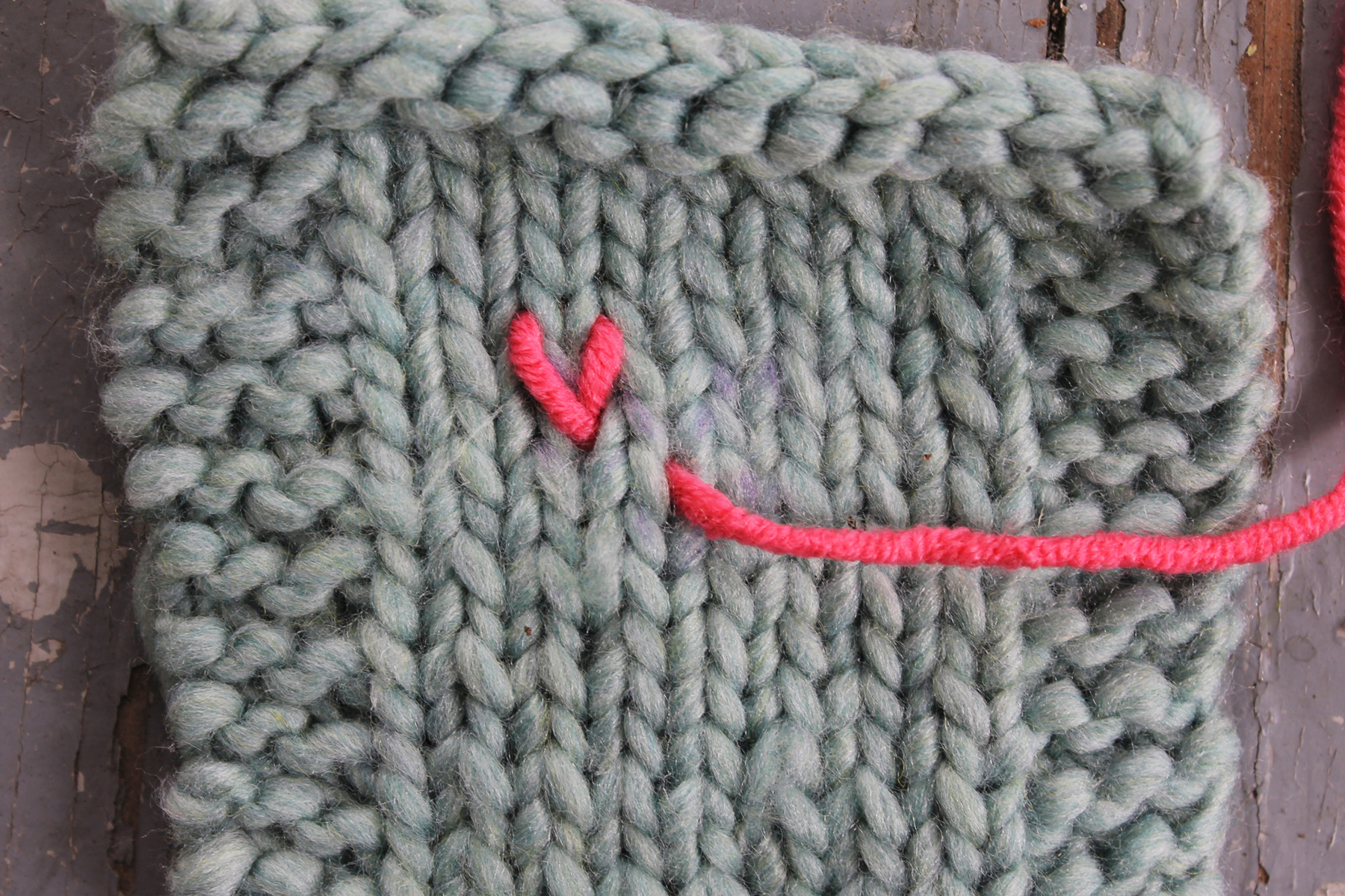 Starting the second duplicate stitch