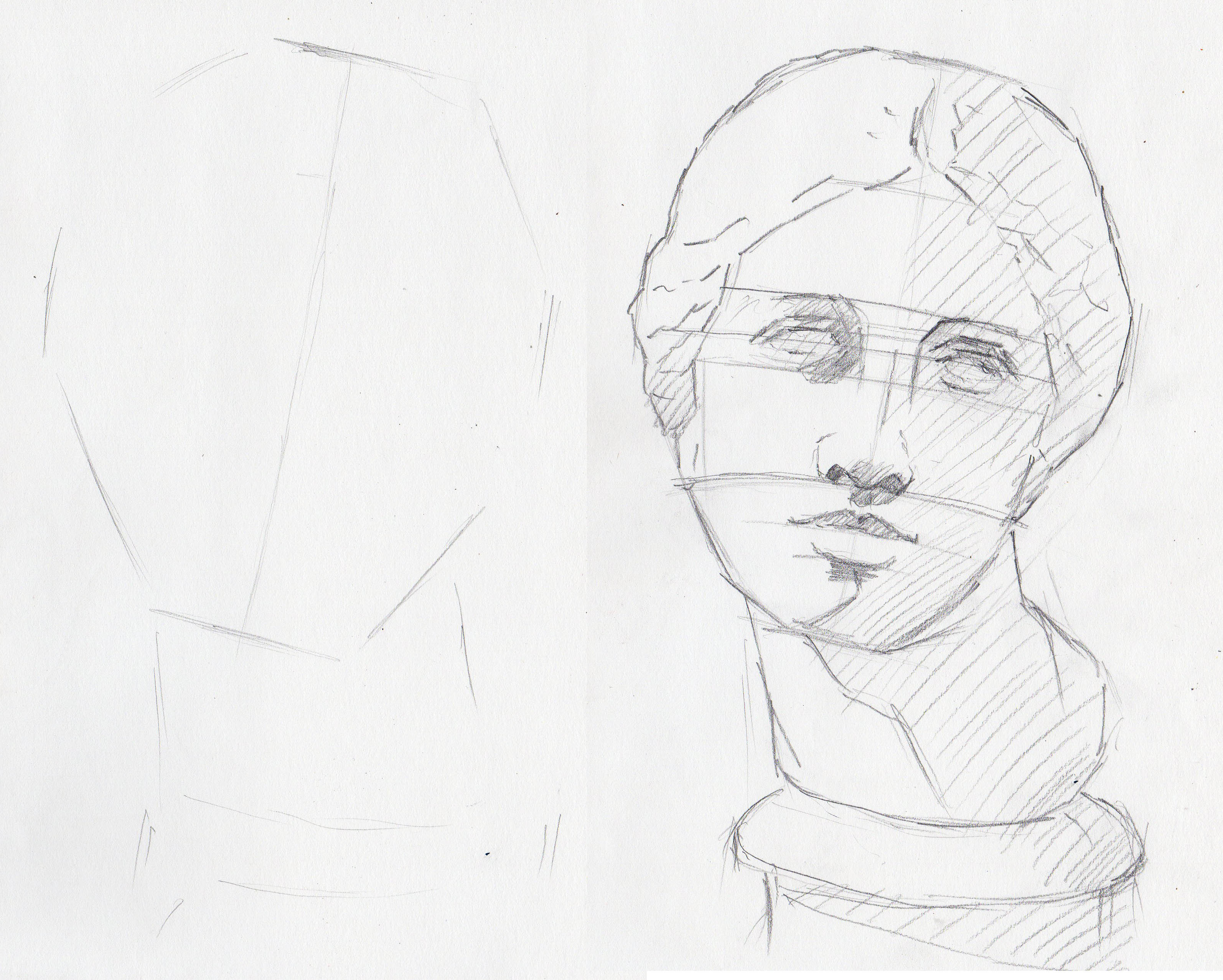 First outline of a female face drawing