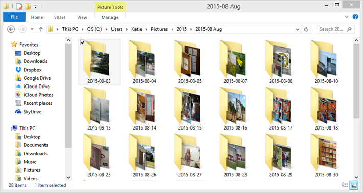 photographs organized into folders by date
