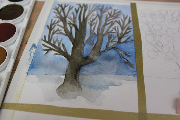 Painting of a tree in winter