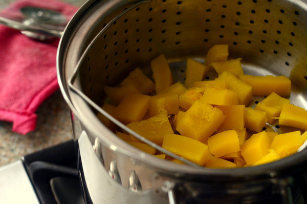 Steaming Pumpkin on the stovetop