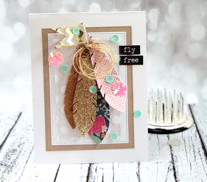 sequin feather card
