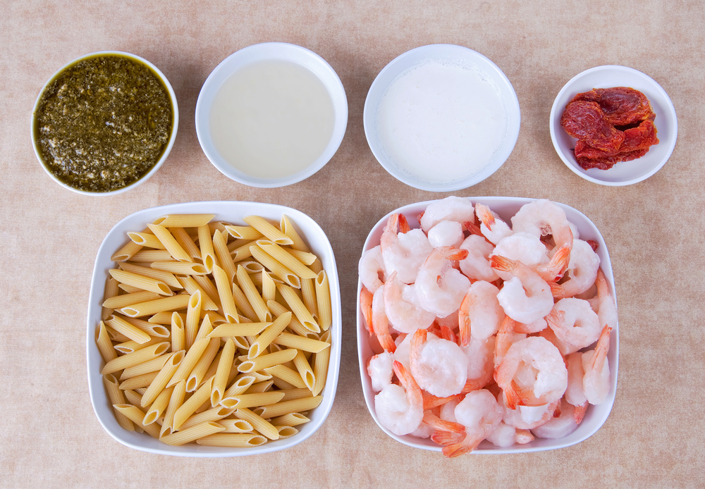 Mise En Place for Pesto Shrimp Pasta