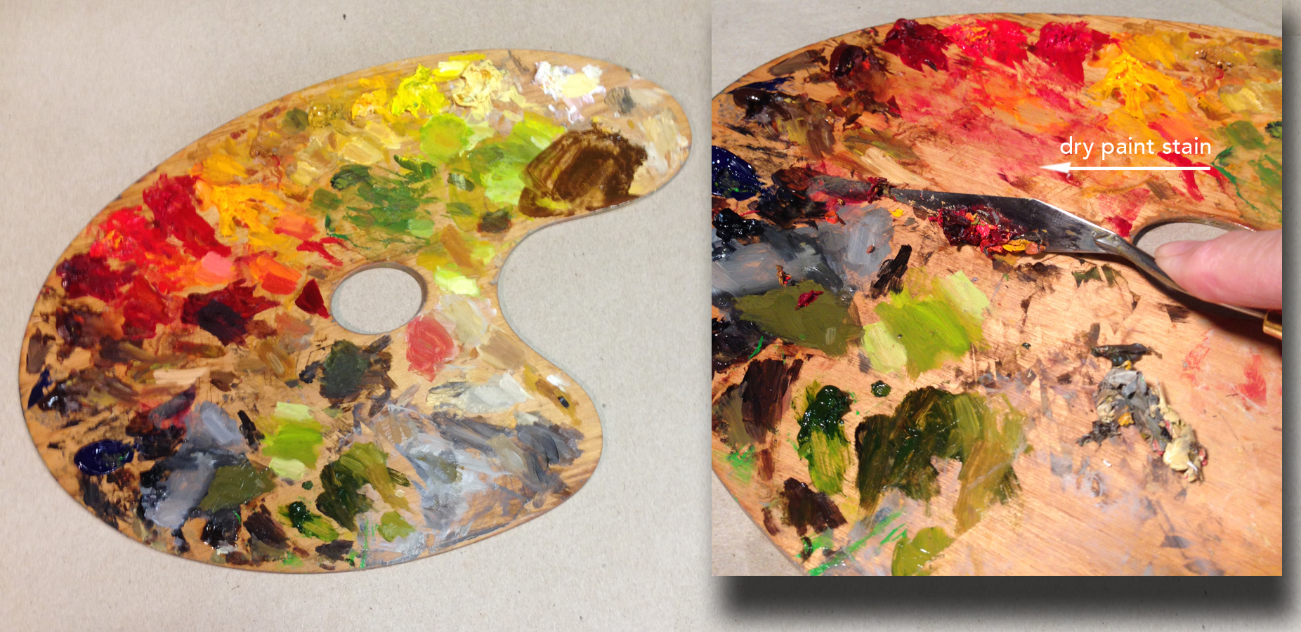 dried paint on palette