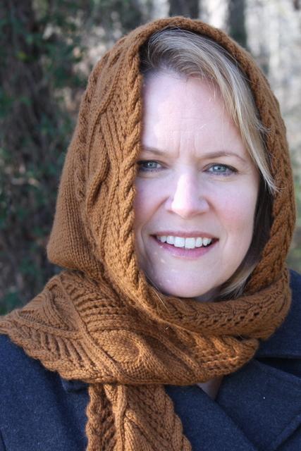Lace and Cable Hooded Scarf Knitting Pattern