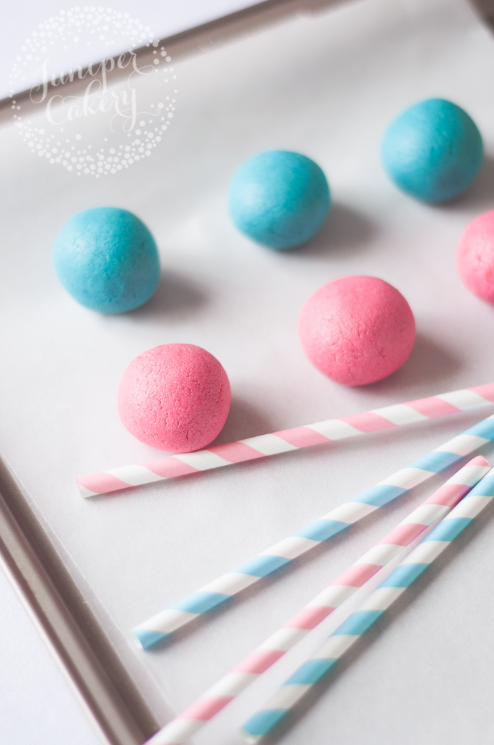 Make gender reveal cake pops for a fun baby shower