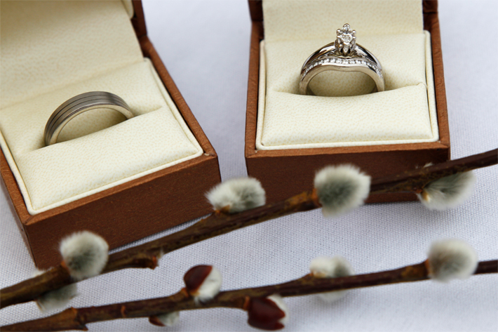 Still life shot of wedding rings before the ceremony