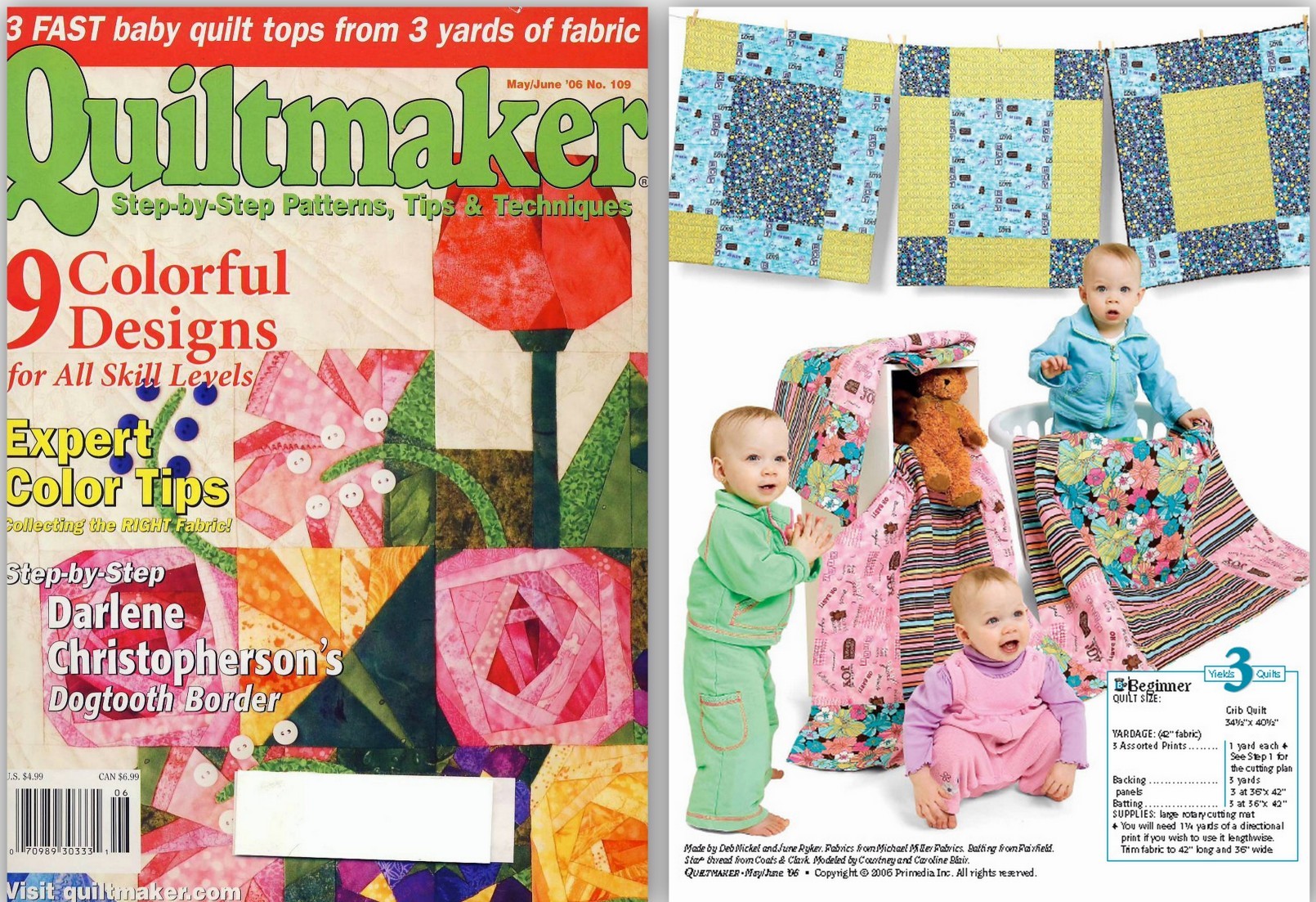 Quiltmaker Magazine May/June ’06 No. 109 included “3 FAST easy quilt tops from 3 yards of fabric